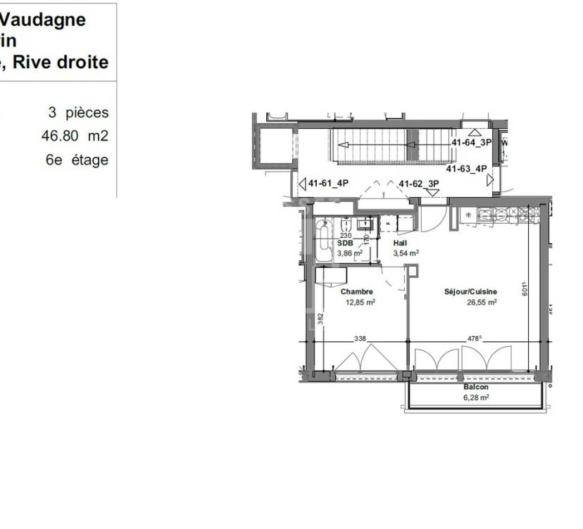 LOGEMENTS NEUFS - en surélévation - 3 pièces d\'env. 46.8m2